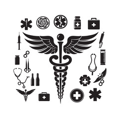 CADUCEUS SYMBOL silhouette vector illustration 