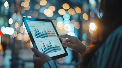 A graphical representation of complex data visualizations with bar charts, line graphs, and vibrant colors.