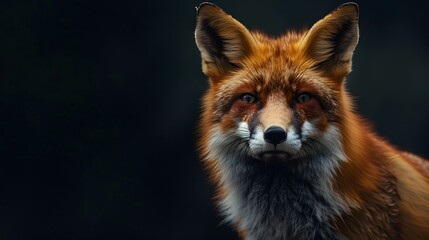 Red fox on dark background. 