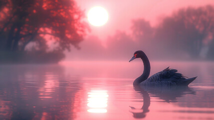 Fototapeta premium A Black Swan's graceful at sunrise.