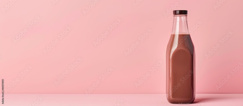 Poster chocolate milk in bottle. isolated on a pastel background. with copy space image. place for adding t
