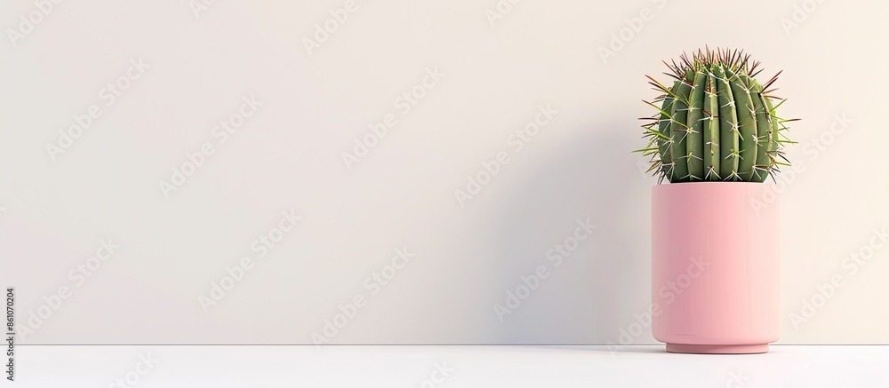Poster cactus plant in a pink flowerpot on a white background. with copy space image. place for adding text