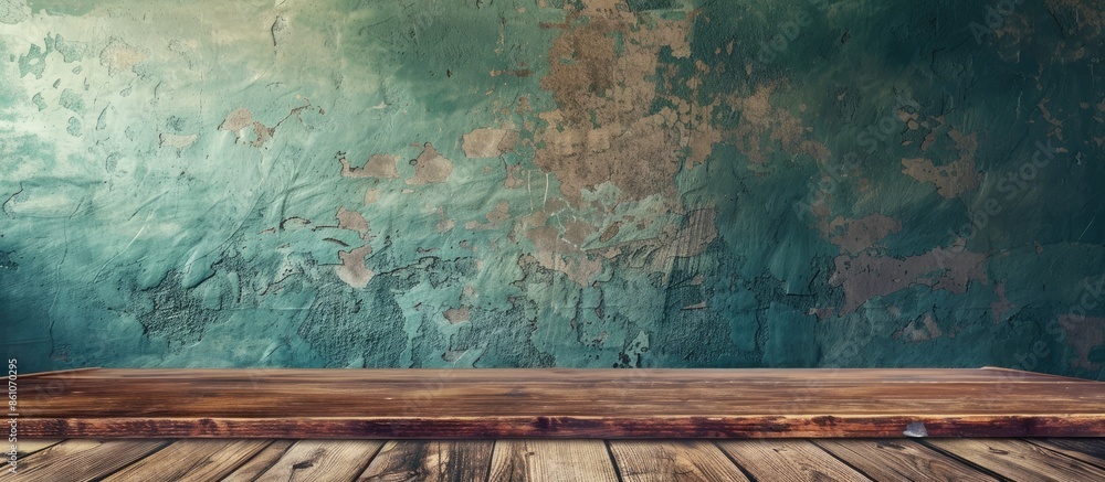 Poster old vintage wooden table in the living room. with copy space image. place for adding text or design