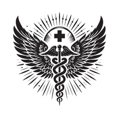 CADUCEUS SYMBOL silhouette vector illustration 