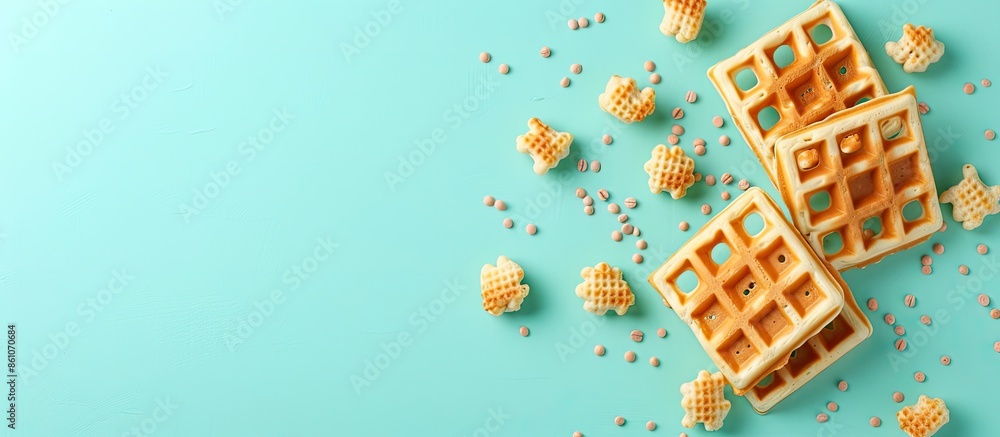 Leinwandbilder Crisp waffle Isolated on pastel background Waffle   . with copy space image. Place for adding text or design