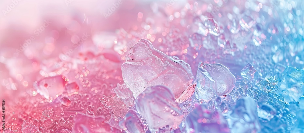 Leinwandbilder beautiful structure of pure transparent ice with frozen air bubbles pastel background. with copy spa