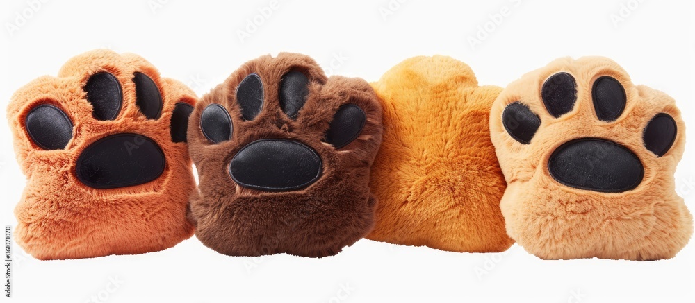 Poster pillows in the shape of animal paws dog or cat isolated on white background. with copy space image. Place for adding text or design