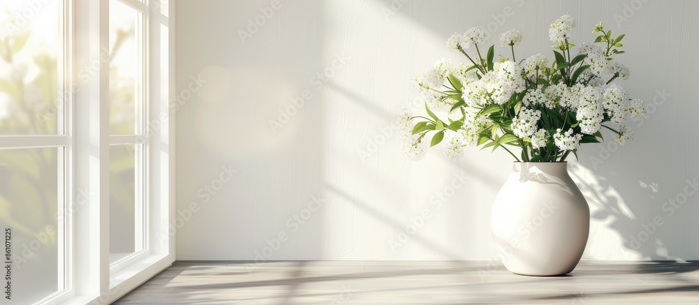 Leinwandbilder vase with beautiful flowers on table near window indoors. stylish element of interior design. with c