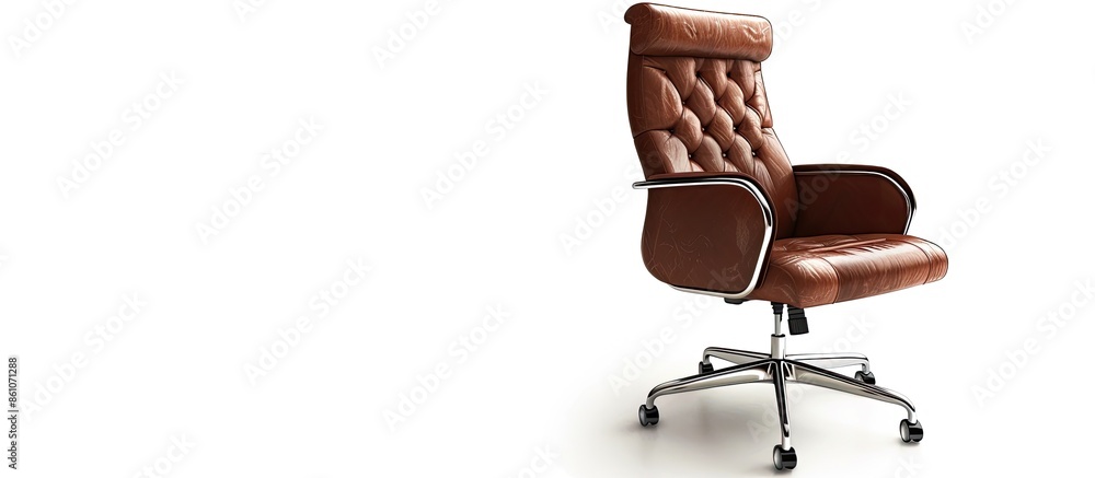Poster leather brown office chair with height adjuster isolated on white background. with copy space image. Place for adding text or design