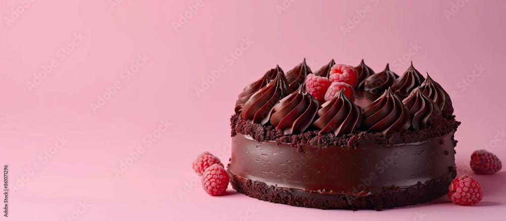 Fototapete dark chocolate cake on pastel background chocolate pie. with copy space image. place for adding text