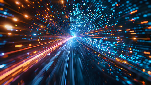 Experience lightspeed journey Navigating the future digital space. Concept Futuristic Technology, Digital Innovation, Space Exploration, Light Speed Travel, Virtual Reality