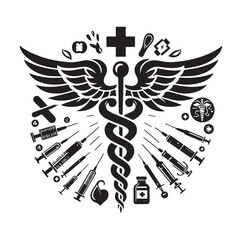 CADUCEUS SYMBOL silhouette vector illustration 