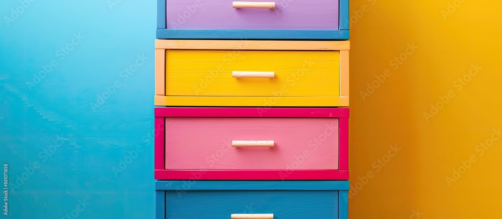 Aufkleber plastic dresser with colorful drawers. with copy space image. Place for adding text or design