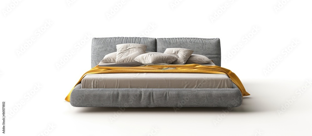 Poster A view of a modern bed isolated on white background. with copy space image. Place for adding text or design