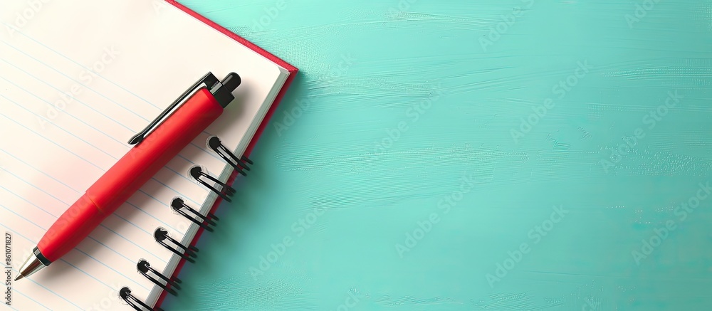 Poster pen over note book pastel background red pen isolated. with copy space image. place for adding text 