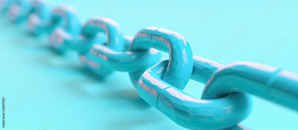 Poster Blue chain concept rendered on pastel background  . with copy space image. Place for adding text or design
