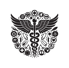 CADUCEUS SYMBOL silhouette vector illustration 