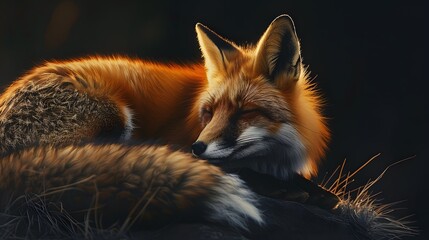 Fototapeta premium Red fox on dark background. 