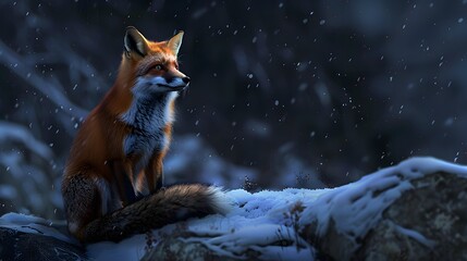 Naklejka premium Red fox on dark background. 