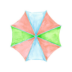 Obraz premium Hand drawn watercolor colorful beach umbrella isolated on white background. Can be used for card, scrapbook, label and other printed products.