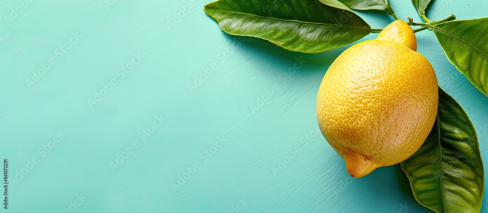 Leinwandbilder sicilian lemon with leaves pastel background food isolated. with copy space image. place for adding 