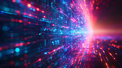 Futuristic technology abstract background with lines and cubes, big data, data center, server, internet, speed. Fantastic wallpaper abstract neon lights into digital technology