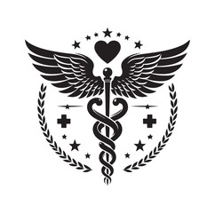 CADUCEUS SYMBOL silhouette vector illustration 