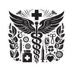 CADUCEUS SYMBOL silhouette vector illustration 