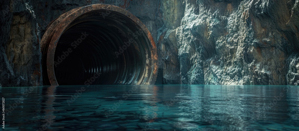 Poster Dark flooded abandoned mine tunnel. with copy space image. Place for adding text or design