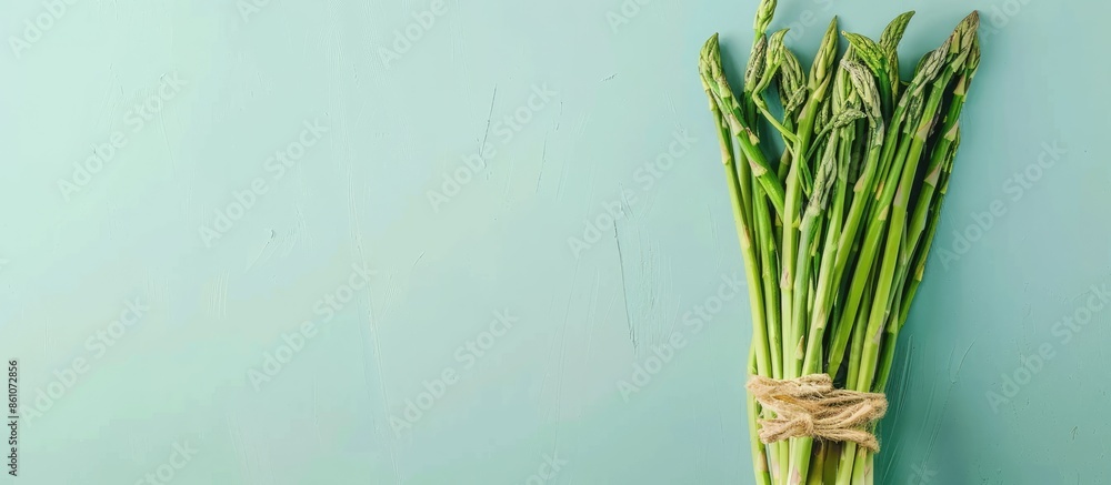 Leinwandbilder bunch of fresh asparagus isolated on pastel background. with copy space image. place for adding text