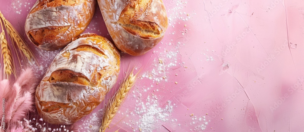 Poster aioiebread : homemade, bakery healthy pastel background. with copy space image. place for adding tex