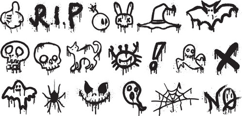 Graffiti-Style  Vector Symbols - Skulls, Ghosts, Spiders, Bats, Witch Hats, RIP, and Spooky Elements, spray paint