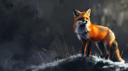 Fototapeta premium Red fox on dark background. 