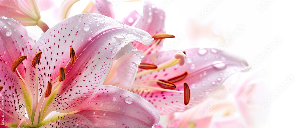 Leinwandbilder close up photo of a beautiful pink lily. isolated on white background. with copy space image. place 
