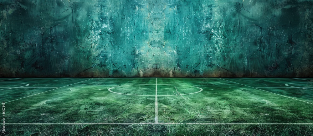Poster textured soccer game field - center, midfield. with copy space image. Place for adding text or design
