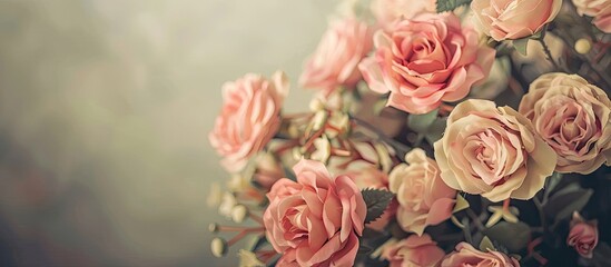 Obraz premium Beautiful vintage roses of artificial flowers. with copy space image. Place for adding text or design