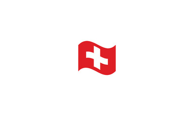 Switzerland flag, in wavy design on white.