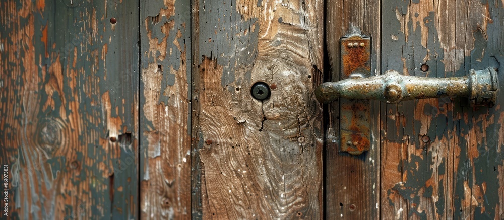 Aufkleber The handle extends to the doorknob to open and close a large wooden door. with copy space image. Place for adding text or design