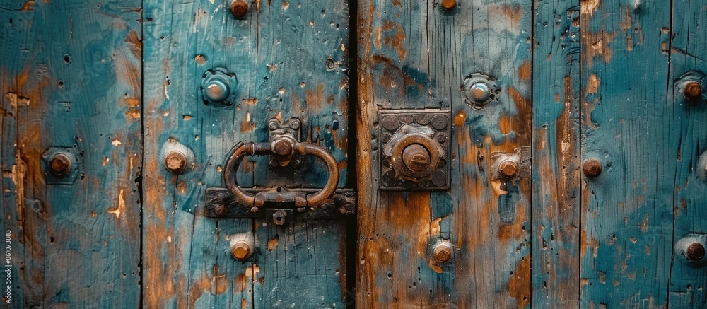 Poster Close up of old wooden door. with copy space image. Place for adding text or design