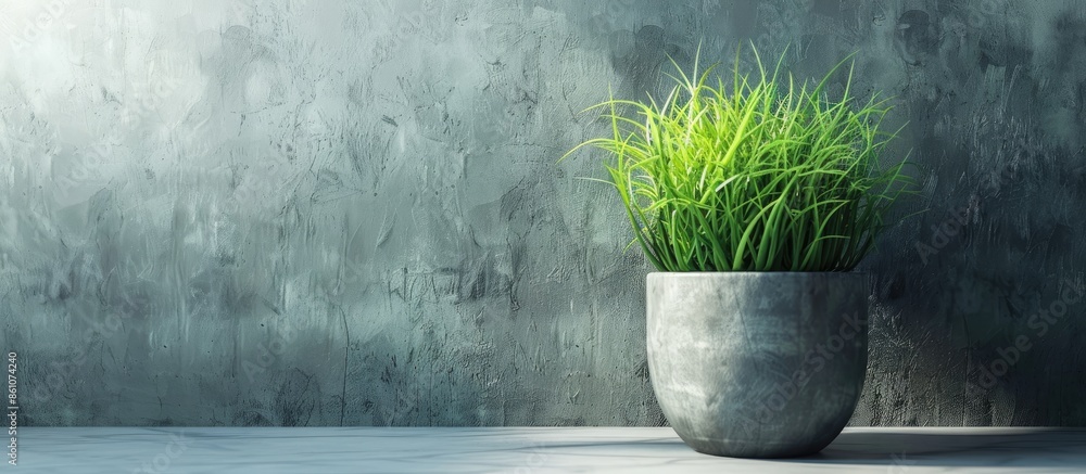 Fototapete artificial green plastic grass in the pot. with copy space image. Place for adding text or design