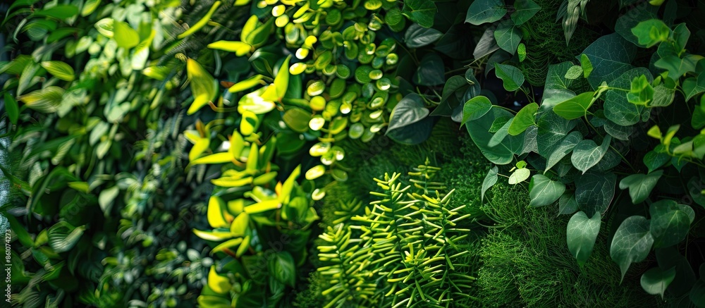 Aufkleber green plants on the wall in the interior of the room. vertical green garden in a room with a sitting