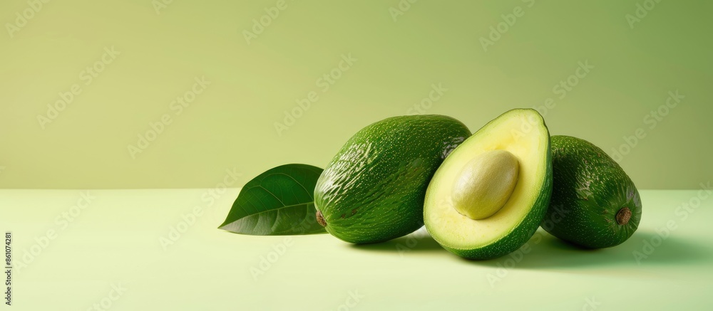 Poster avocado isolated on pastel background with clipping path. with copy space image. place for adding te