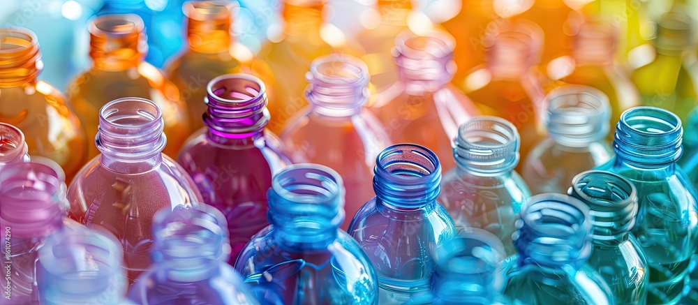 Leinwandbilder multicolored pet preforms for plastic bottles. Copy space image. Place for adding text or design
