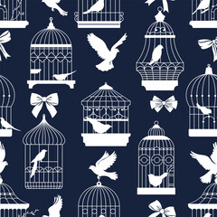 Birdcages with Bows Pattern Vector