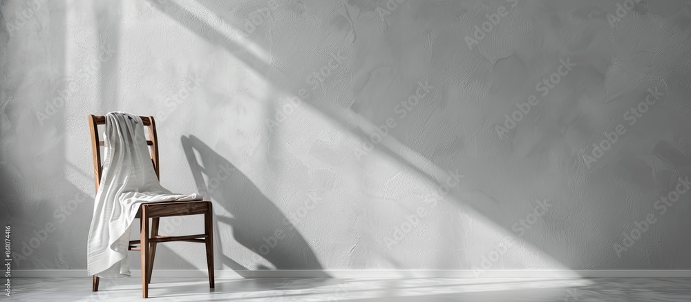 Poster Clothes on chair on gray wall background. with copy space image. Place for adding text or design