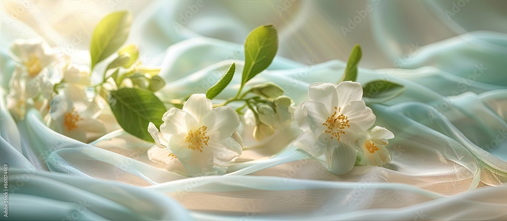 Poster cape flower bath jasmine placed isolated on a pastel background. with copy space image. place for ad