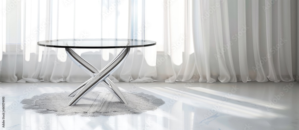 Poster white metal glass table isolated. with copy space image. Place for adding text or design