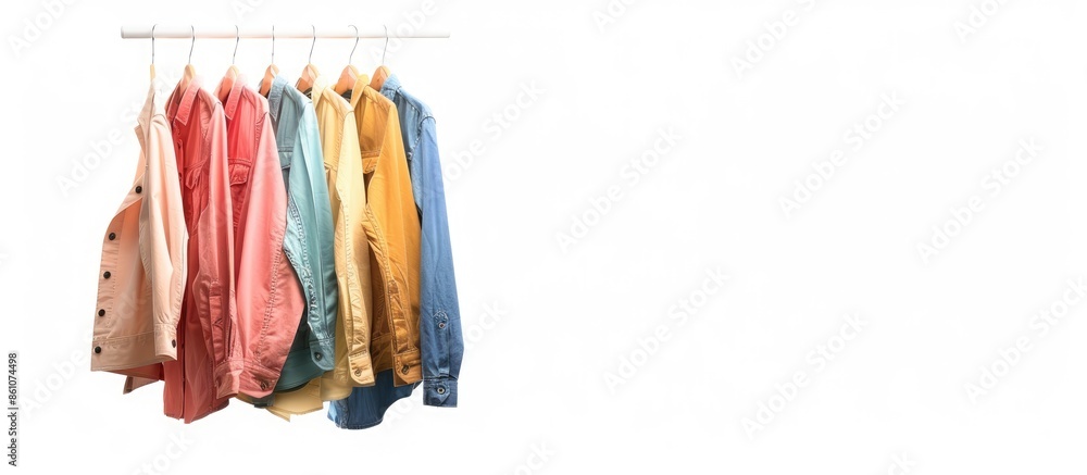 Poster Clothes hanging isolated on white background. with copy space image. Place for adding text or design