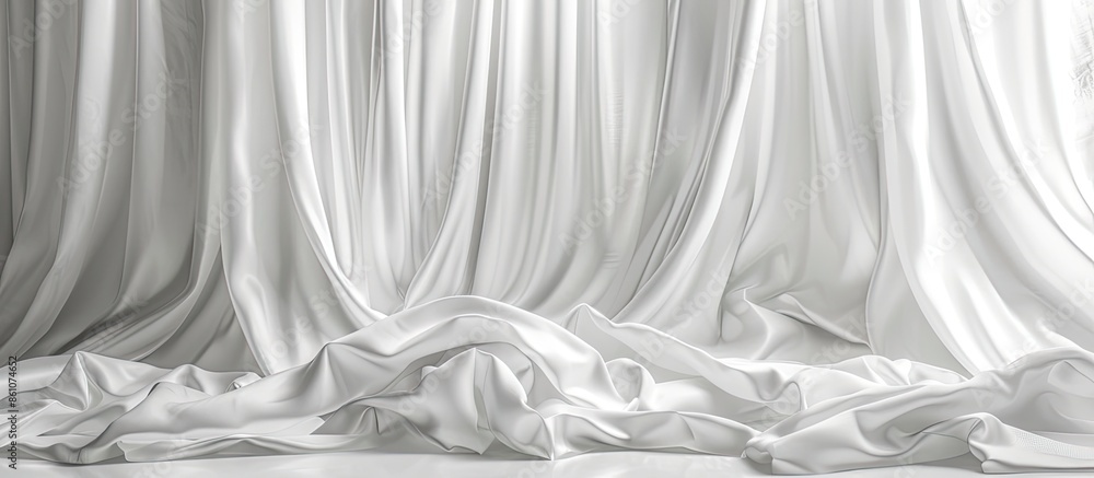 Poster White Curtains as Interior of Luxury Hall Background or Fabric Texture. with copy space image. Place for adding text or design