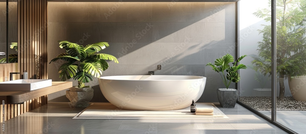 Poster Architecture Design Stylish Modern Bathroom interior. with copy space image. Place for adding text or design - Posters
